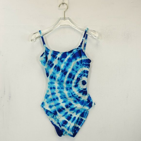 COLE Women's High Cut Leg One Piece Swimsuit Blue 6 Strappy Stretch Tie Dye - Picture 3 of 13